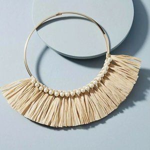 Pearled Raffia Bib Choker Necklace